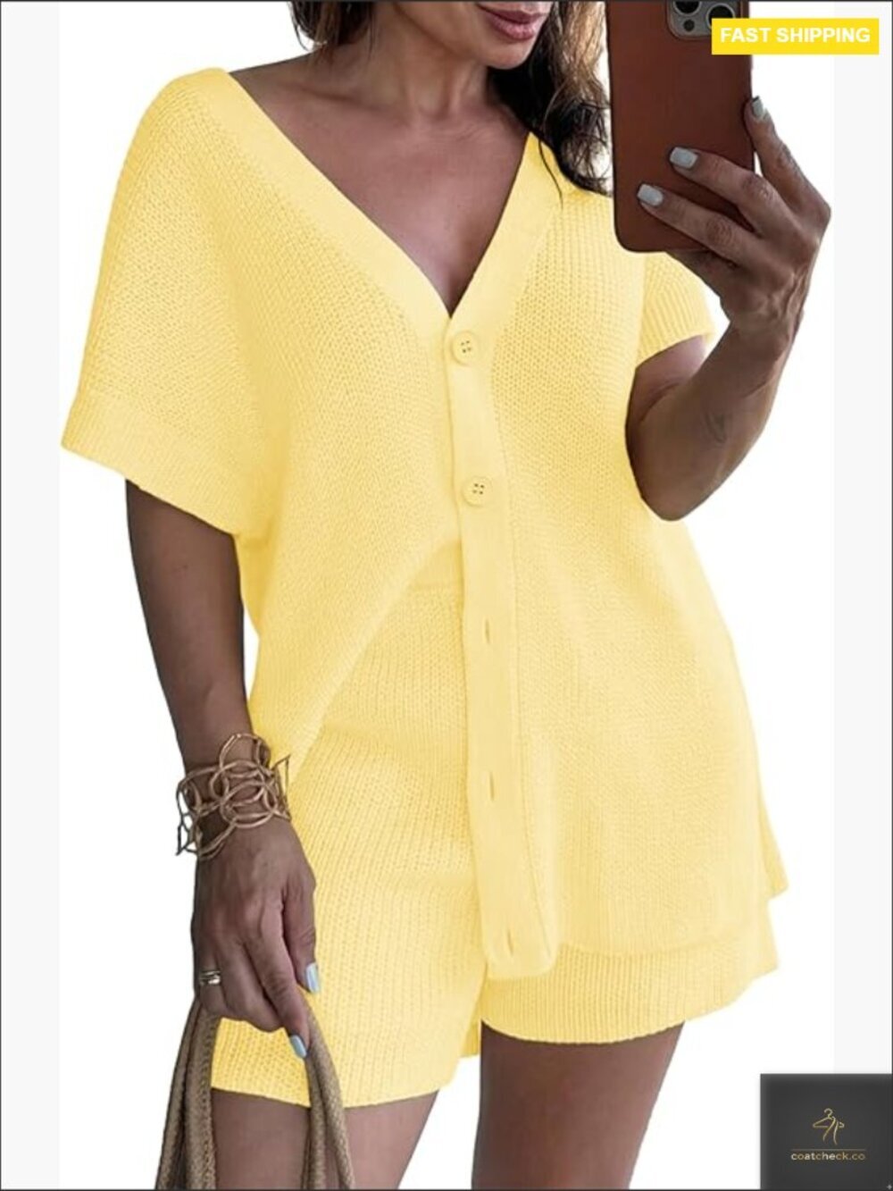 2 Piece Lounge Set Oversized Cap Sleeve Cardigan High Waisted Shorts Summer